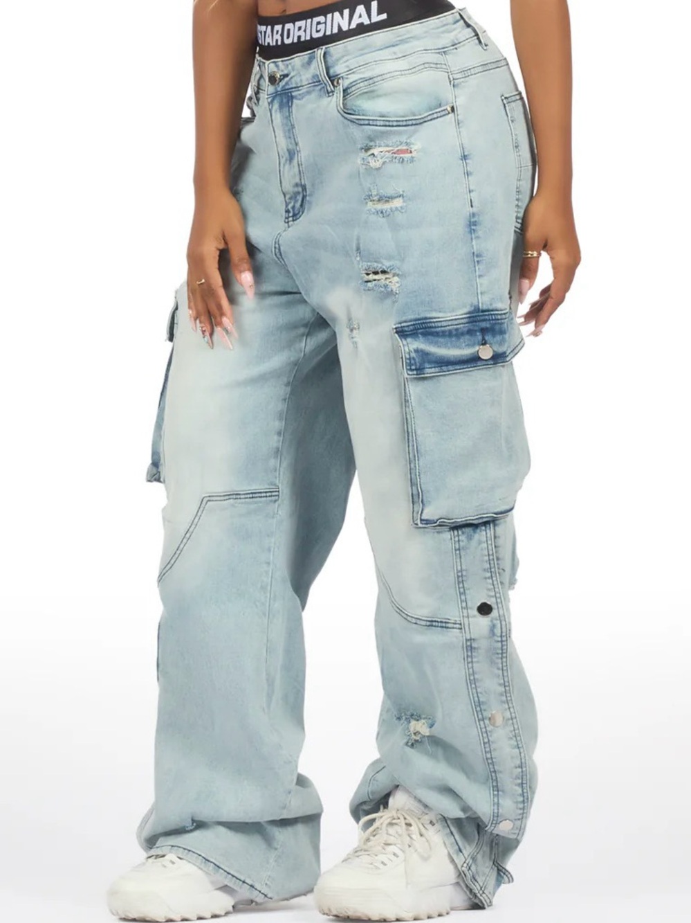 Rockstar Original Sharita Light Wash Baggy Fit Snap Jeans XL